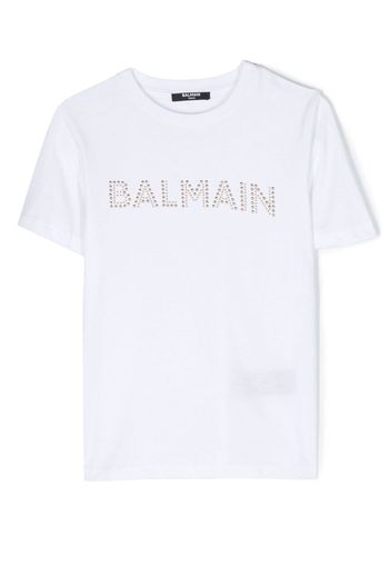 Balmain Kids stud-embellished logo cotton T-shirt - Bianco