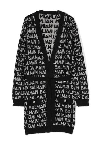 Balmain Kids intarsia-logo belted cardigan - Nero