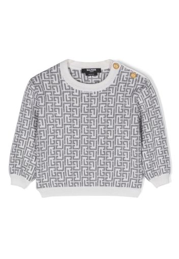 Balmain Kids monogram-pattern wool-blend jumper - Grigio