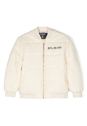 Balmain Kids logo-print padded bomber jacket - Toni neutri