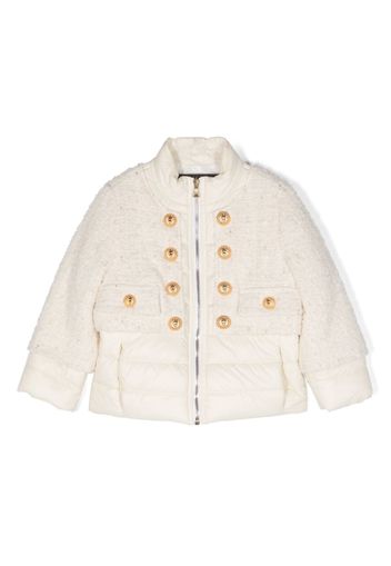 Balmain Kids tweed-panel puffer jacket - Toni neutri