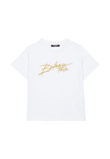 Balmain Kids logo-embroidered cotton T-shirt - Bianco