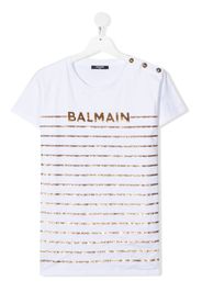 Balmain Kids TEEN logo sequin-stripe T-shirt - Bianco