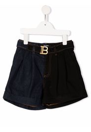 Balmain Kids logo-buckle shorts - Blu