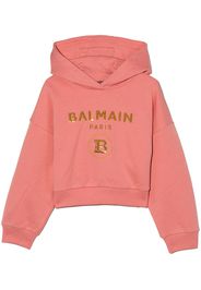 Balmain Kids Felpa crop con paillettes - Rosa