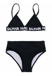 Balmain Kids logo-tape triangle cup bikini set - Nero