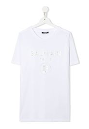 Balmain Kids TEEN metallic-logo print T-shirt - Bianco