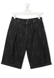 Balmain Kids TEEN logo-print denim shorts - Nero