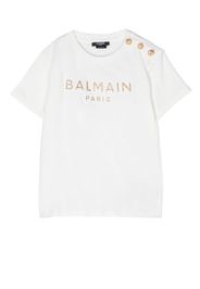 Balmain Kids glitter-logo lion-stud T-shirt - Bianco