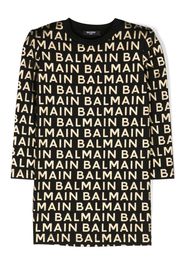 Balmain Kids logo-print long-sleeve cotton dress - Nero