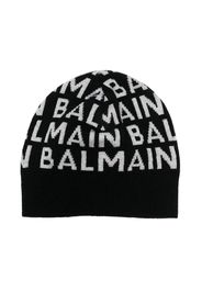 Balmain Kids logo-intarsia knitted beanie - Nero