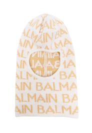 Balmain Kids logo-intarsia knitted balaclava - Bianco