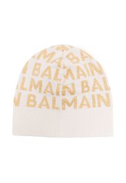 Balmain Kids logo-intarsia knitted beanie - Bianco