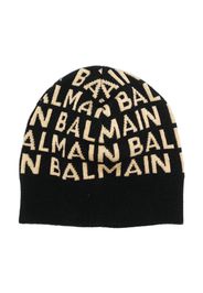 Balmain Kids logo-intarsia knitted beanie - Nero