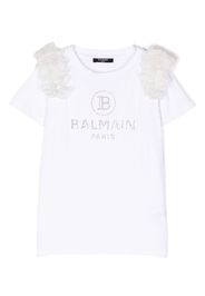 Balmain Kids logo-embellished floral-appliqué T-shirt - Bianco