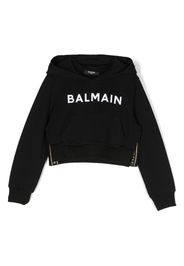 Balmain Kids logo-print cotton hoodie - Nero