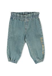 Balmain Kids logo-print elasticated tapered jeans - Blu