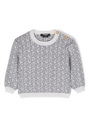 Balmain Kids monogram-pattern wool-blend jumper - Grigio