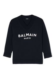 Balmain Kids metallic intarsia-logo jumper - Blu