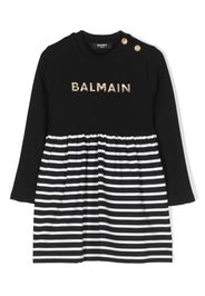 Balmain Kids logo-lettering long-sleeve dress - Nero