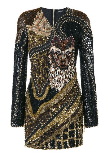 Balmain Abito ricamato 'Wolf' - Nero