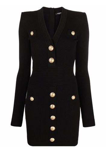 Balmain logo-button ribbed mini dress - Nero