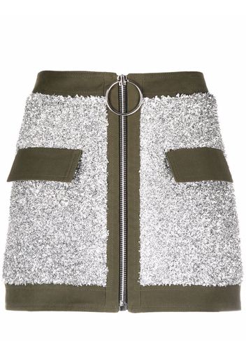 Balmain contrast-trim zipped skirt - Argento