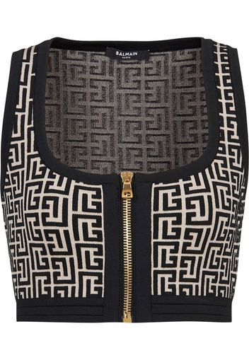 Balmain Top crop con monogramma - Nero