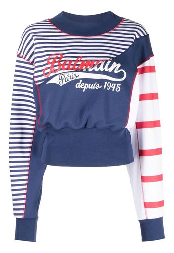 Balmain logo-print striped sweatshirt - Blu