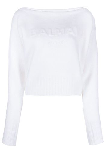 Balmain slash-neck long-sleeve jumper - Bianco