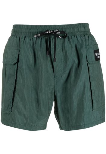 Balmain logo-patch drawstring swim shorts - Verde