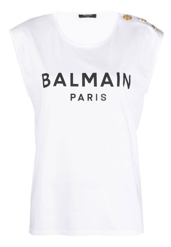 Balmain button-detail logo-print tank top - Bianco