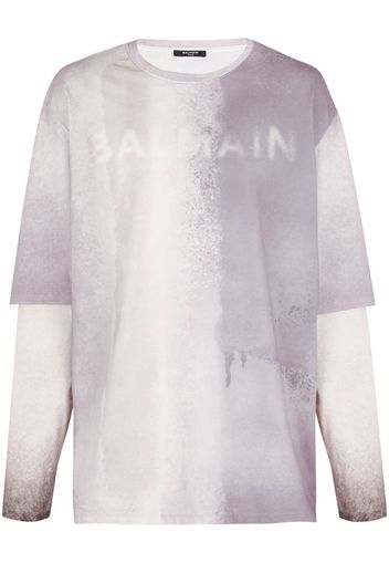 Balmain logo-print detail T-shirt - Grigio