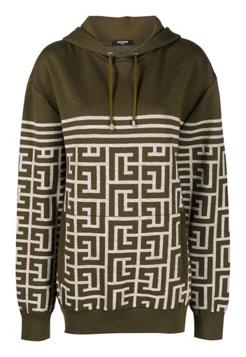 Balmain monogrammed striped wool hoodie - Verde