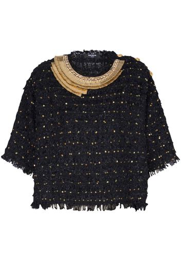 Balmain Top in tweed con paillettes - Nero