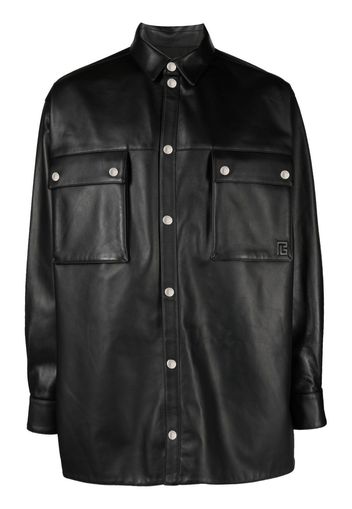 Balmain embossed-logo leather shirt - Nero