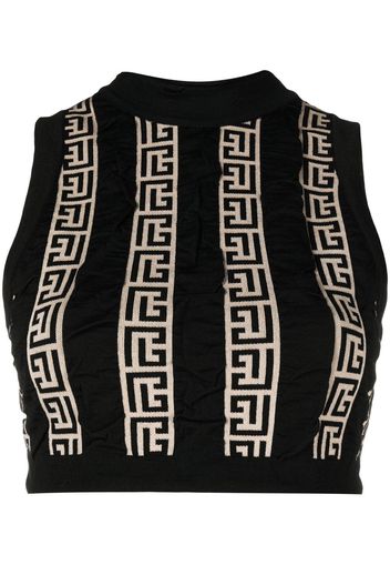 Balmain Top corto con motivo monogramma - Nero