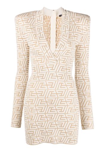 Balmain monogram-jacquard mini dress - Toni neutri