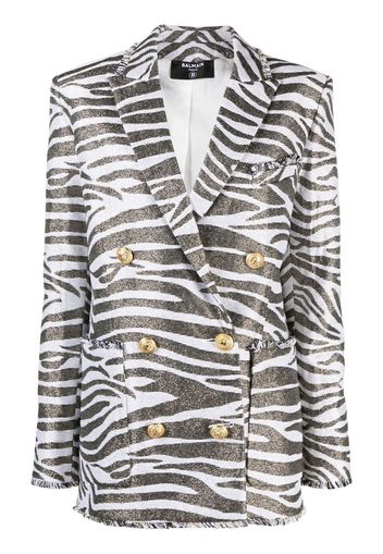 Balmain zebra-print double-breasted coat - Bianco