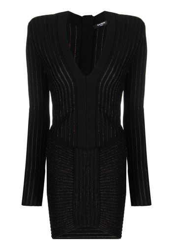 Balmain ribbed V-neck mini dress - Nero