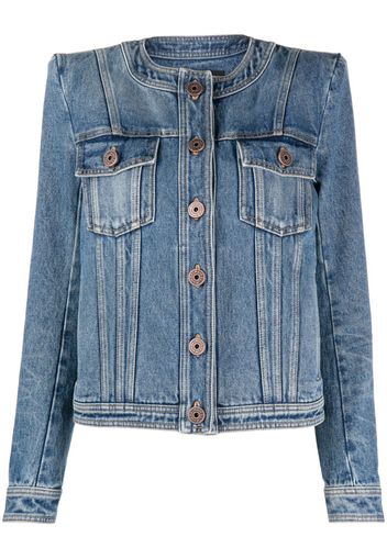 Balmain collarless denim jacket - Blu