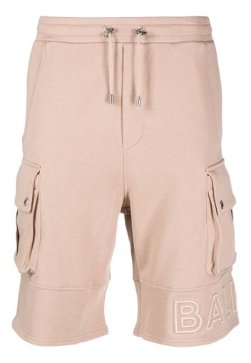 Balmain embossed-logo cotton bermuda shorts - Marrone