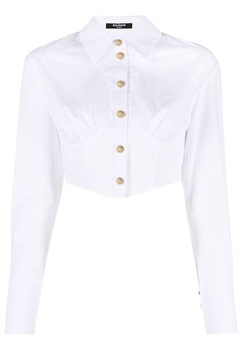 Balmain cropped long-sleeve shirt - Bianco