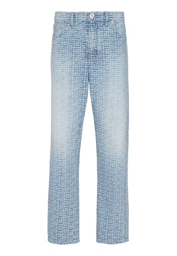 Balmain Jeans dritti con monogramma jacquard - Blu