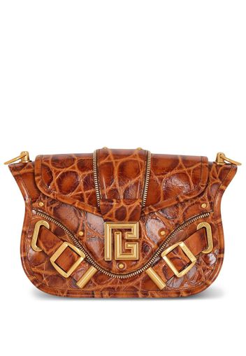 Balmain Borsa a spalla Blaze con effetto coccodrillo goffrato - Marrone