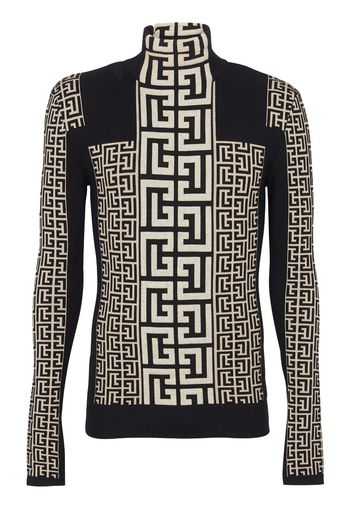 Balmain Maglione a collo alto con monogramma - Nero