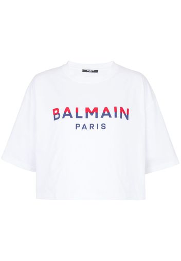 Balmain T-shirt crop con logo - Bianco