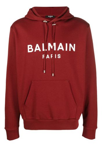 Balmain logo-print drawstring cotton hoodie - Rosso