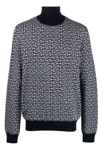 Balmain monogram-intarsia roll-neck jumper - Blu