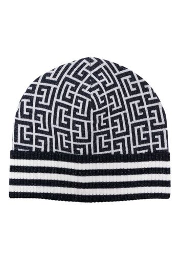 Balmain monogram-print ribbed-brim beanie - Blu